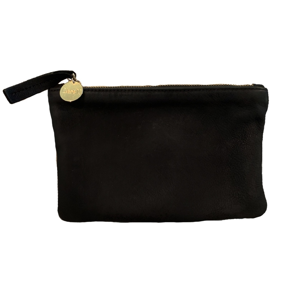 Black Leather Clare Vivier Wallet Zip Clutch